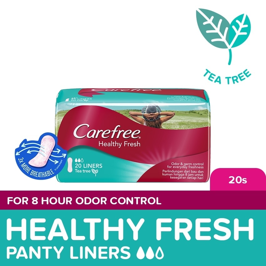 Carefree Healthy Fresh Panty Liners 20s - Feminine Care, Odor Control, Absorb Discharge