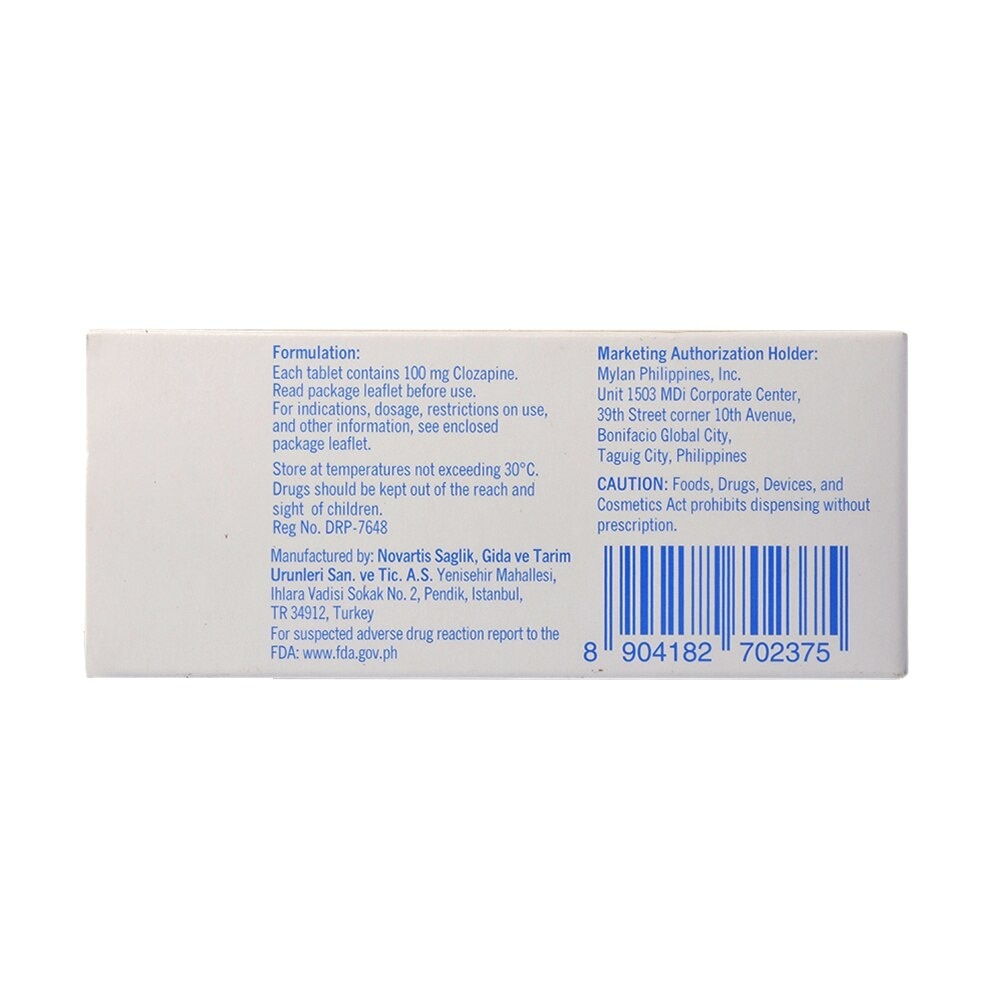 Clozapine 100Mg 1 Tablet [Prescription Required]