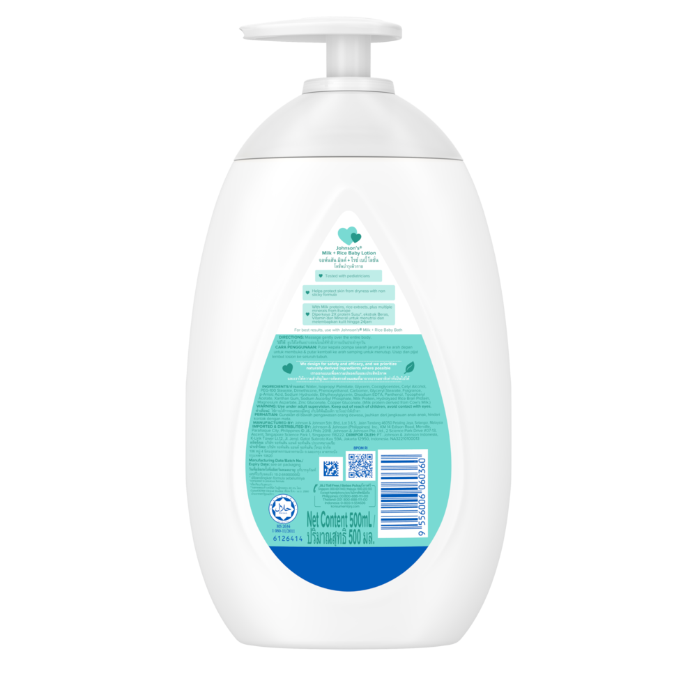 Johnson's Milk+Rice Baby Lotion 500ml-Lotion for Baby,Baby Essentials,Baby Body Lotion,Milk Lotion