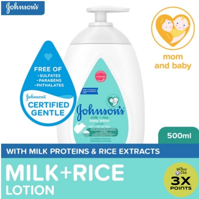 JOHNSONS BABY Johnson's Milk+Rice Baby Lotion 500ml-Lotion for Baby,Baby Essentials,Baby Body Lotion,Milk Lotion