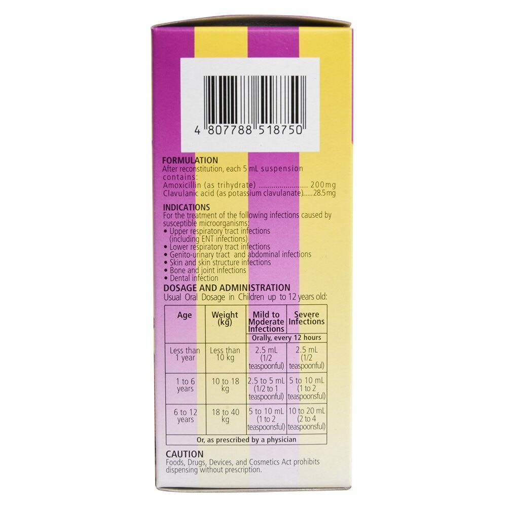 Amoxicillin + Clavulanic Acid 200 mg/28.5 mg Oral Suspension 70 mL [PRESCRIPTION REQUIRED]