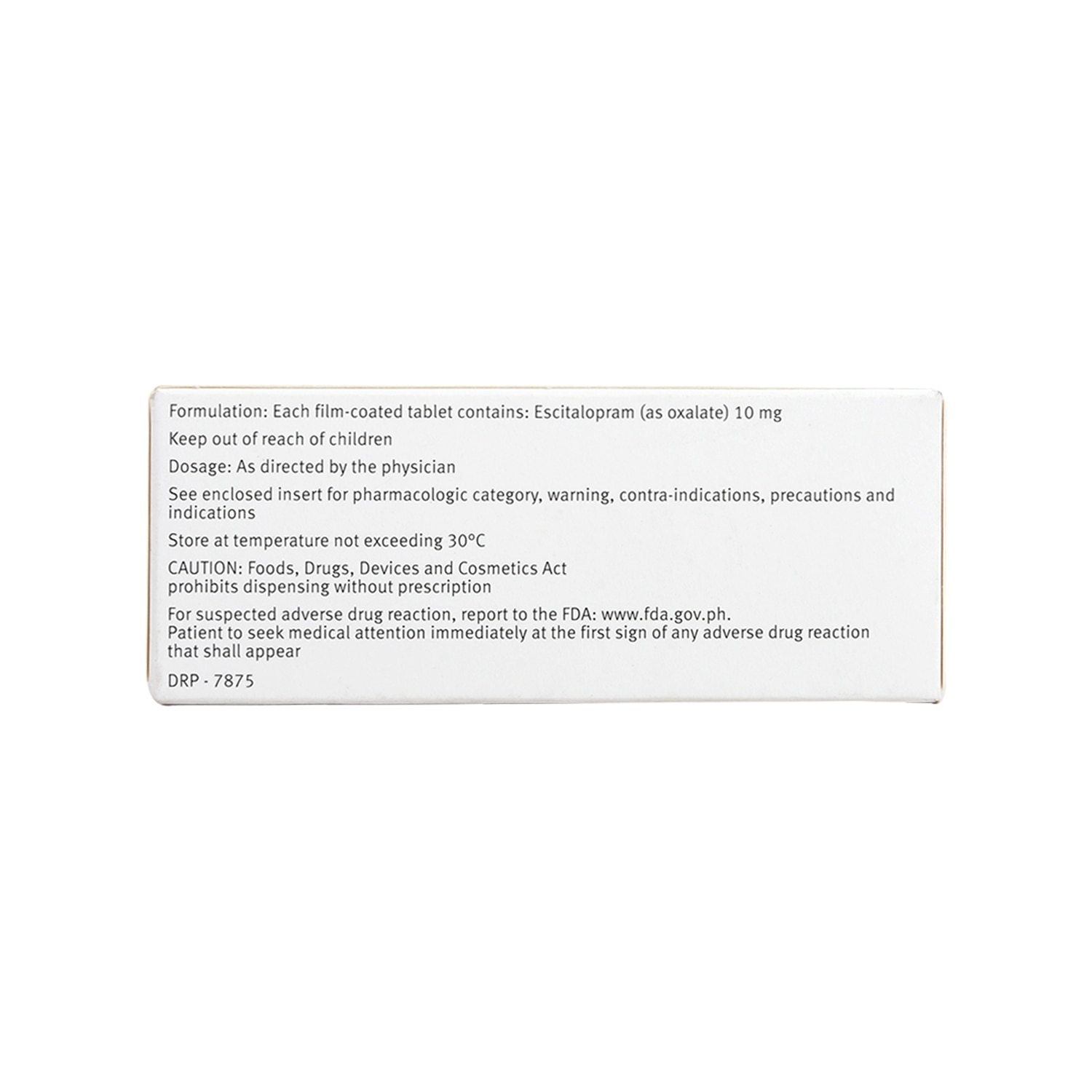 Escitalopram Oxalate 10Mg 1 Film-Coated Tablet [PRESCRIPTION REQUIRED]