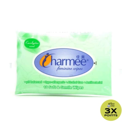 CHARMEE Feminine Wipes 10 Soft and Gentle Wipes Eucalyptus Scent