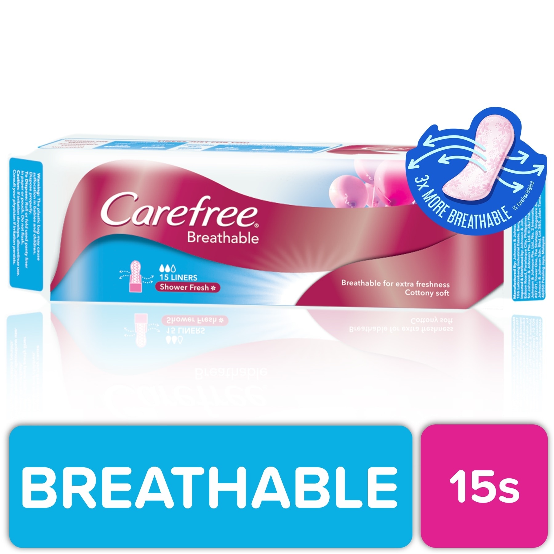 Carefree Breathable Panty Liners Flats 15s - Feminine Care, Odor Control, Absorb Discharge