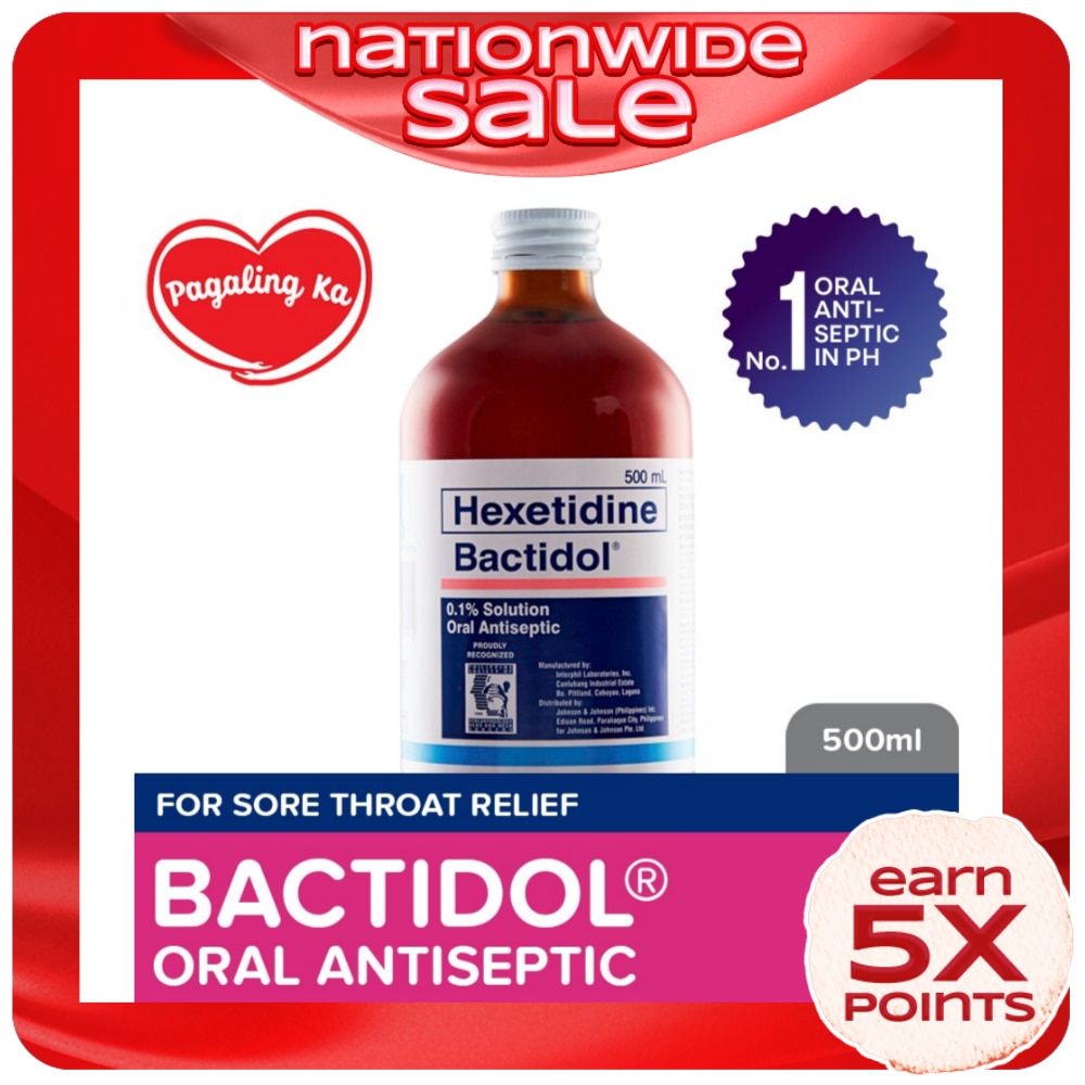 Bactidol Oral Antiseptic Gargle Mouthwash 500ml for Sore Throat, Itchy Throat