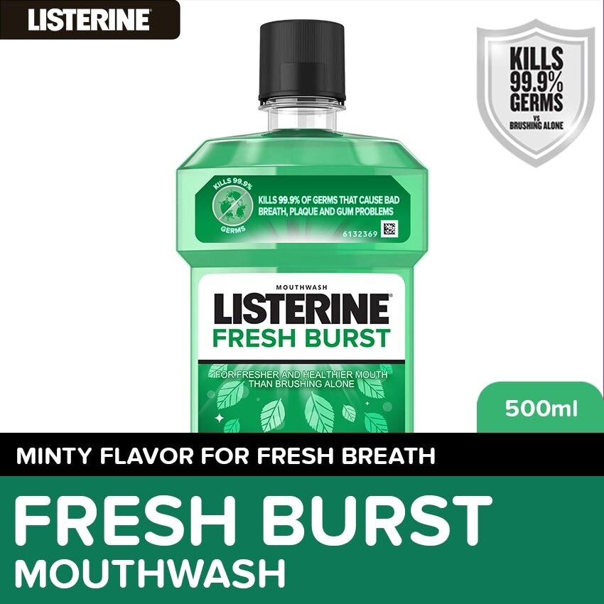 Listerine Fresh Burst Mouthwash 500ml - For Oral Care, Mint Fresh to Fight Bad Breath