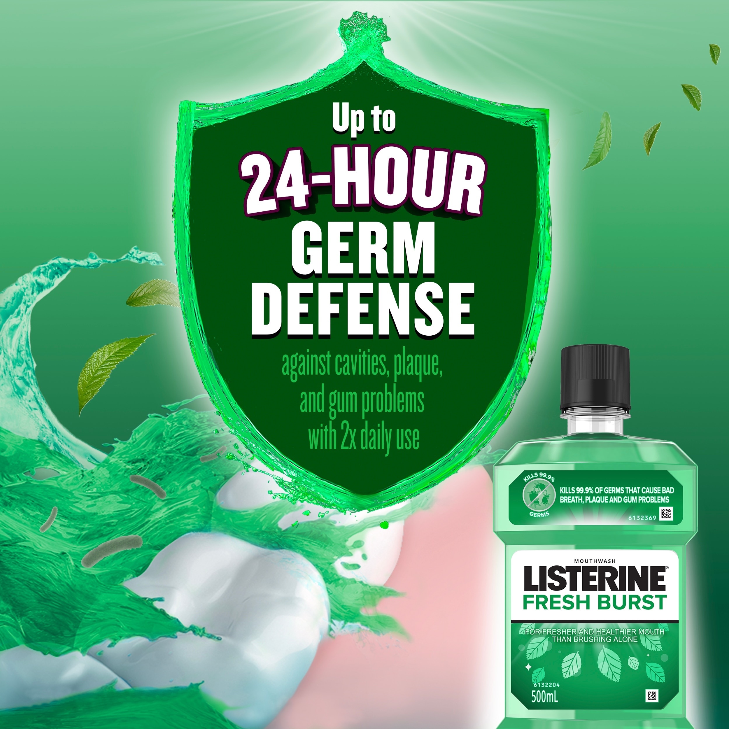 Listerine Fresh Burst Mouthwash 500ml - For Oral Care, Mint Fresh to Fight Bad Breath