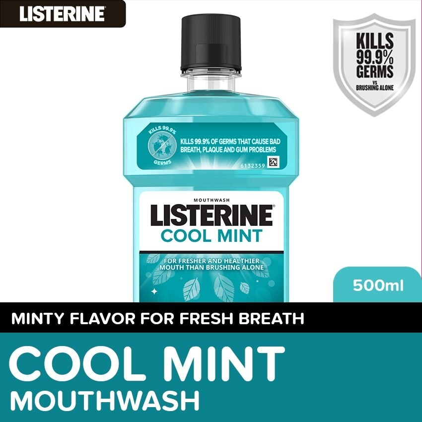 Listerine Cool Mint Mouthwash 500ml - Oral Care, Mint Fresh to Fight Bad Breath, Toothbrush Routine