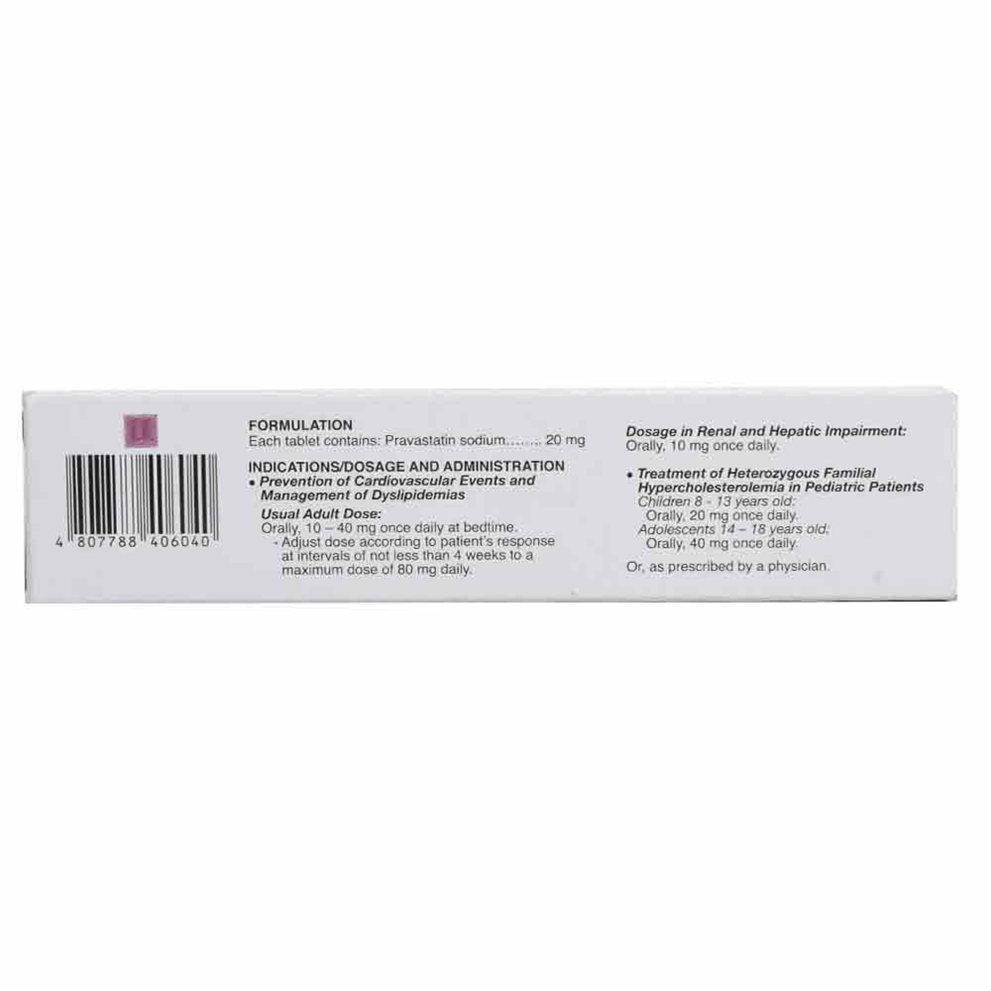 Pravastatin Sodium 20mg 1 Tablet [PRESCRIPTION REQUIRED]