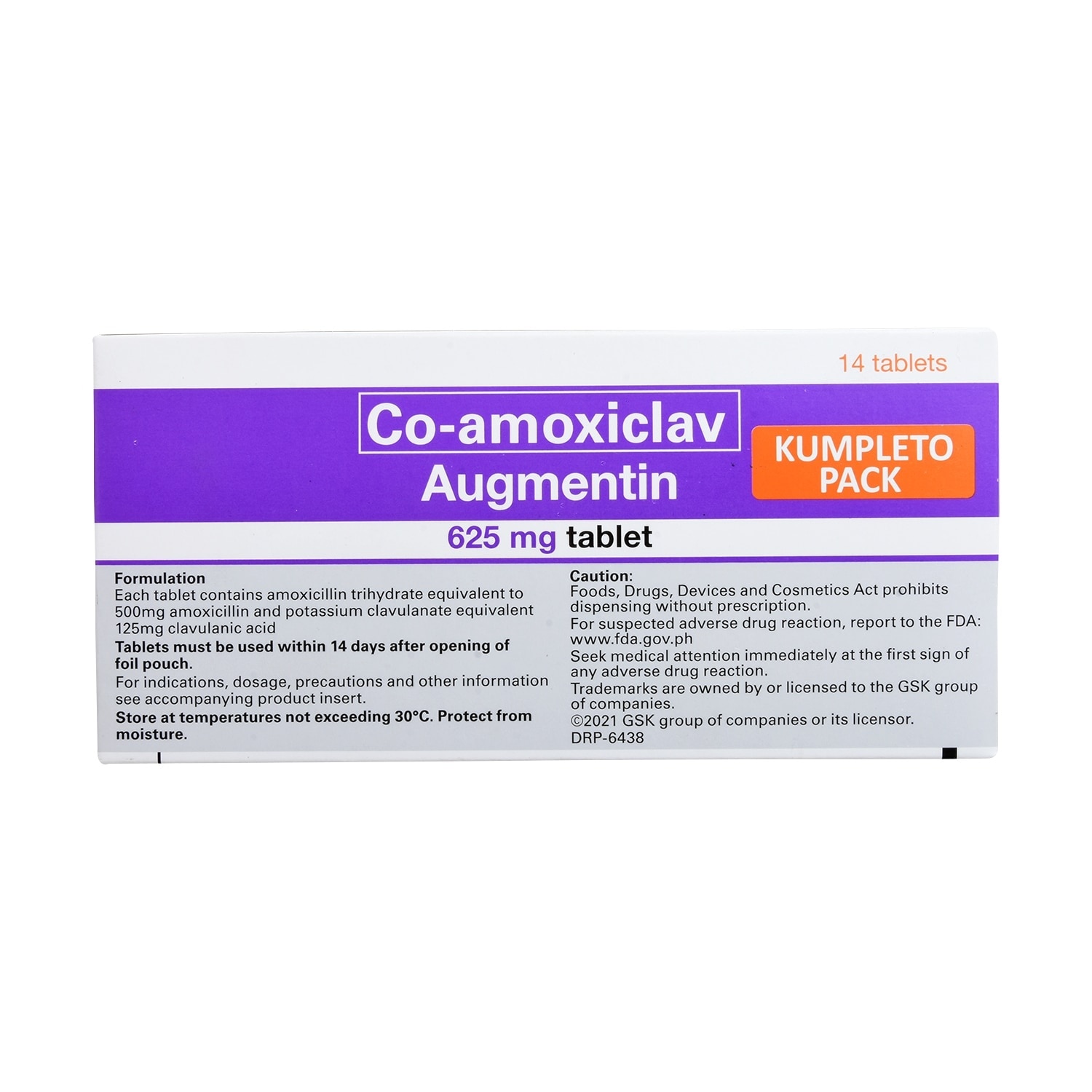 Amoxicillin 500mg + Clavulanic acid 125mg 1 Tablet [PRESCRIPTION REQUIRED]