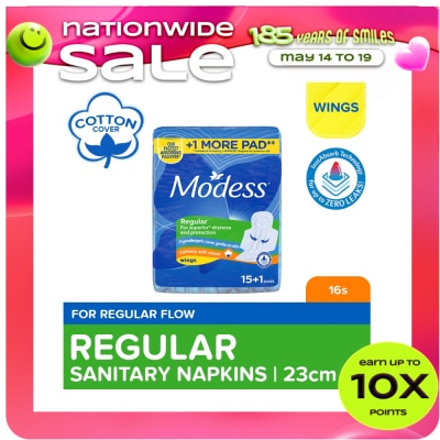 MODESS - Modess Regular Cottony Soft with Wings Sanitary Napkins 16s - Regular Flow, Fast Absorbing vs Leaks