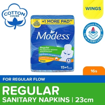 MODESS Modess Regular Cottony Soft with Wings Sanitary Napkins 16s - Regular Flow, Fast Absorbing vs Leaks