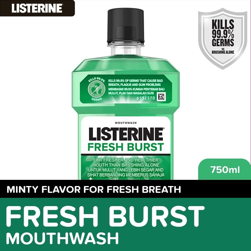 Listerine Fresh Burst Mouthwash 750ml - For Oral Care, Mint Fresh to Fight Bad Breath