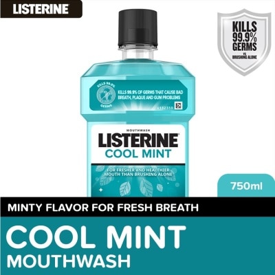 LISTERINE Listerine Cool Mint Mouthwash 750ml - Oral Care, Mint Fresh to Fight Bad Breath, Toothbrush Routine