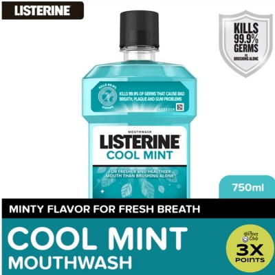 LISTERINE Listerine Cool Mint Mouthwash 750ml - Oral Care, Mint Fresh to Fight Bad Breath, Toothbrush Routine