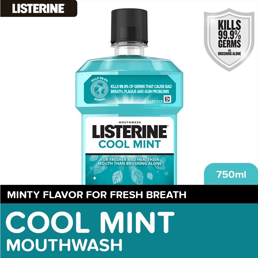 Listerine Cool Mint Mouthwash 750ml - Oral Care, Mint Fresh to Fight Bad Breath, Toothbrush Routine