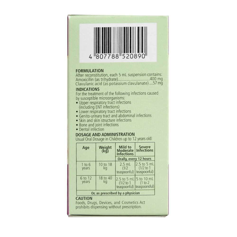 Amoxicillin + Clavulanic Acid 400 mg/57 mg Oral Suspension 35mL [PRESCRIPTION REQUIRED]