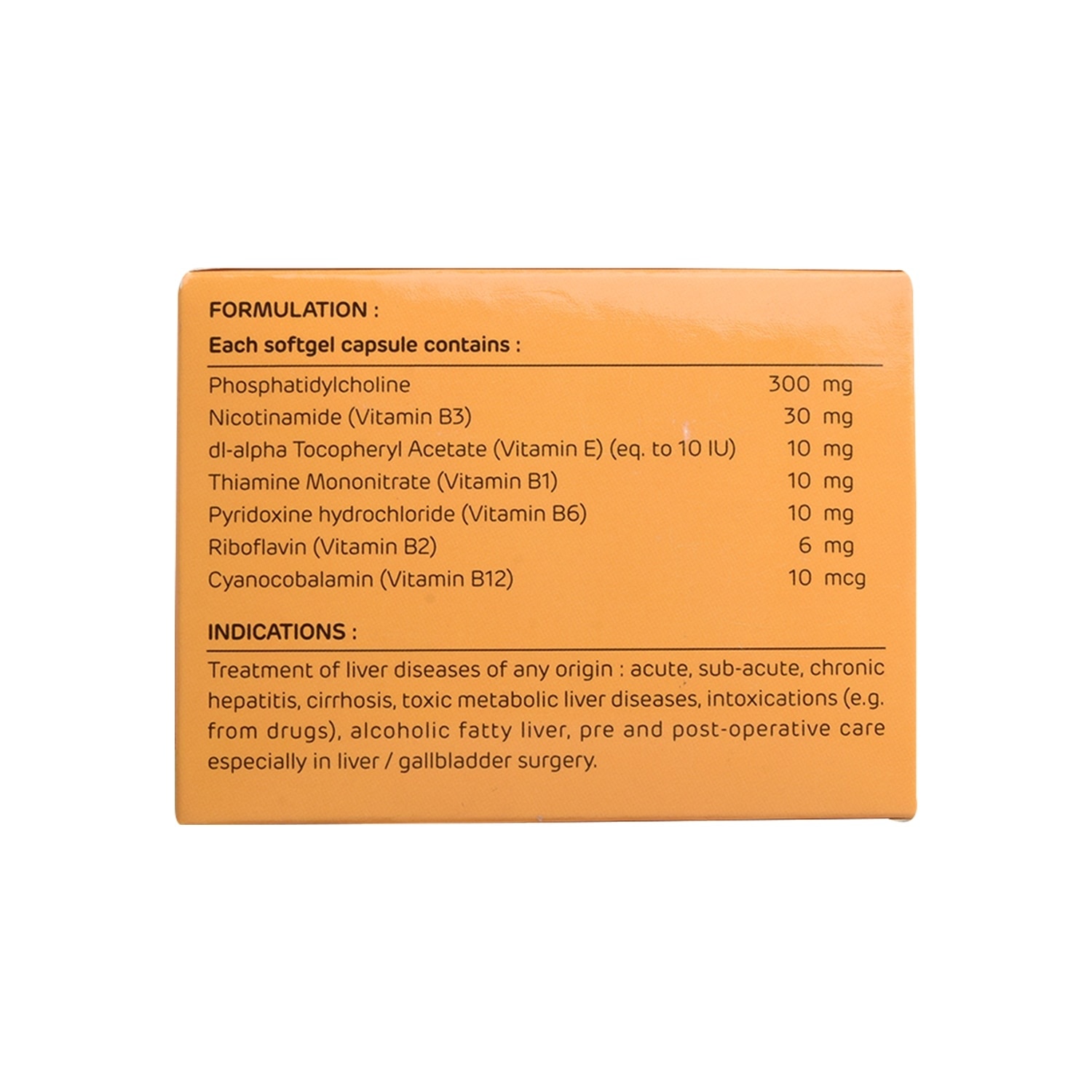 Phosphatidylcholine + nicotinamide + dl-? tocopheryl acetate + vit B1 + vit B2 + vit B6 + vit B12  1 Softgel Capsule [PRESCRIPTION REQUIRED]