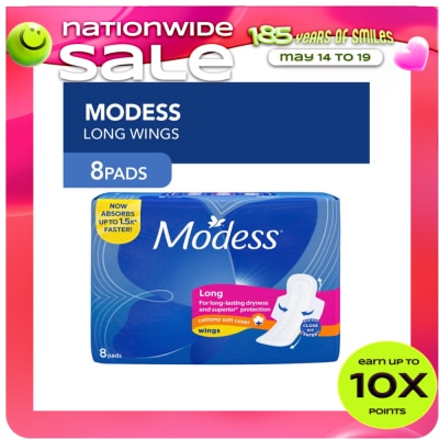 MODESS - Modess Long Cottony Soft with Wings Sanitary Napkin 8s- Regular Flow, Fast Absorbing vs Leaks