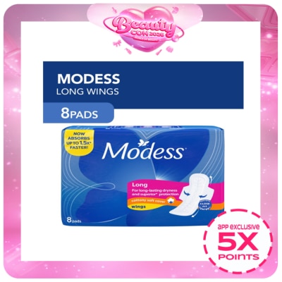 MODESS - Modess Long Cottony Soft with Wings Sanitary Napkin 8s- Regular Flow, Fast Absorbing vs Leaks