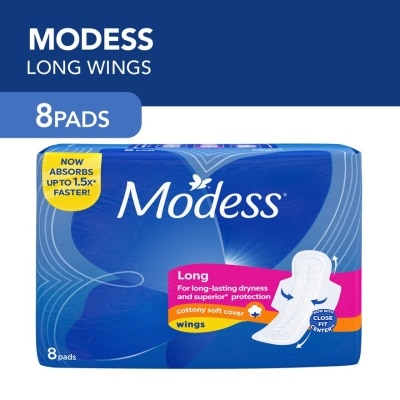 MODESS Modess Long Cottony Soft with Wings Sanitary Napkin 8s- Regular Flow, Fast Absorbing vs Leaks