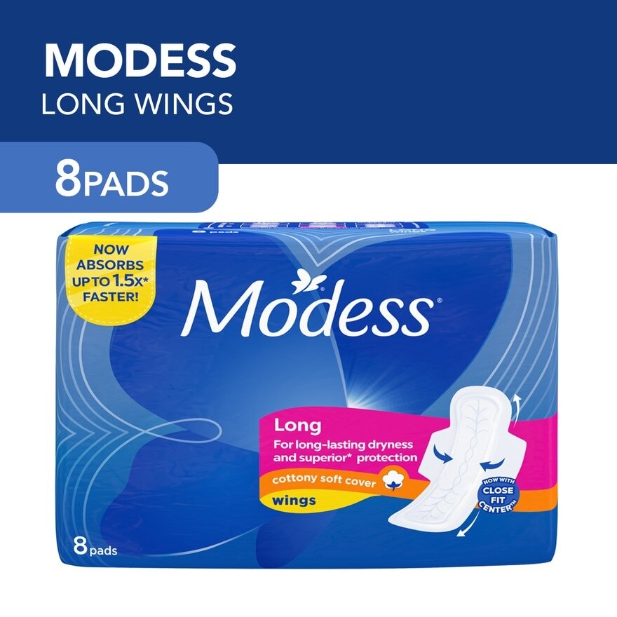 Modess Long Cottony Soft with Wings Sanitary Napkin 8s- Regular Flow, Fast Absorbing vs Leaks