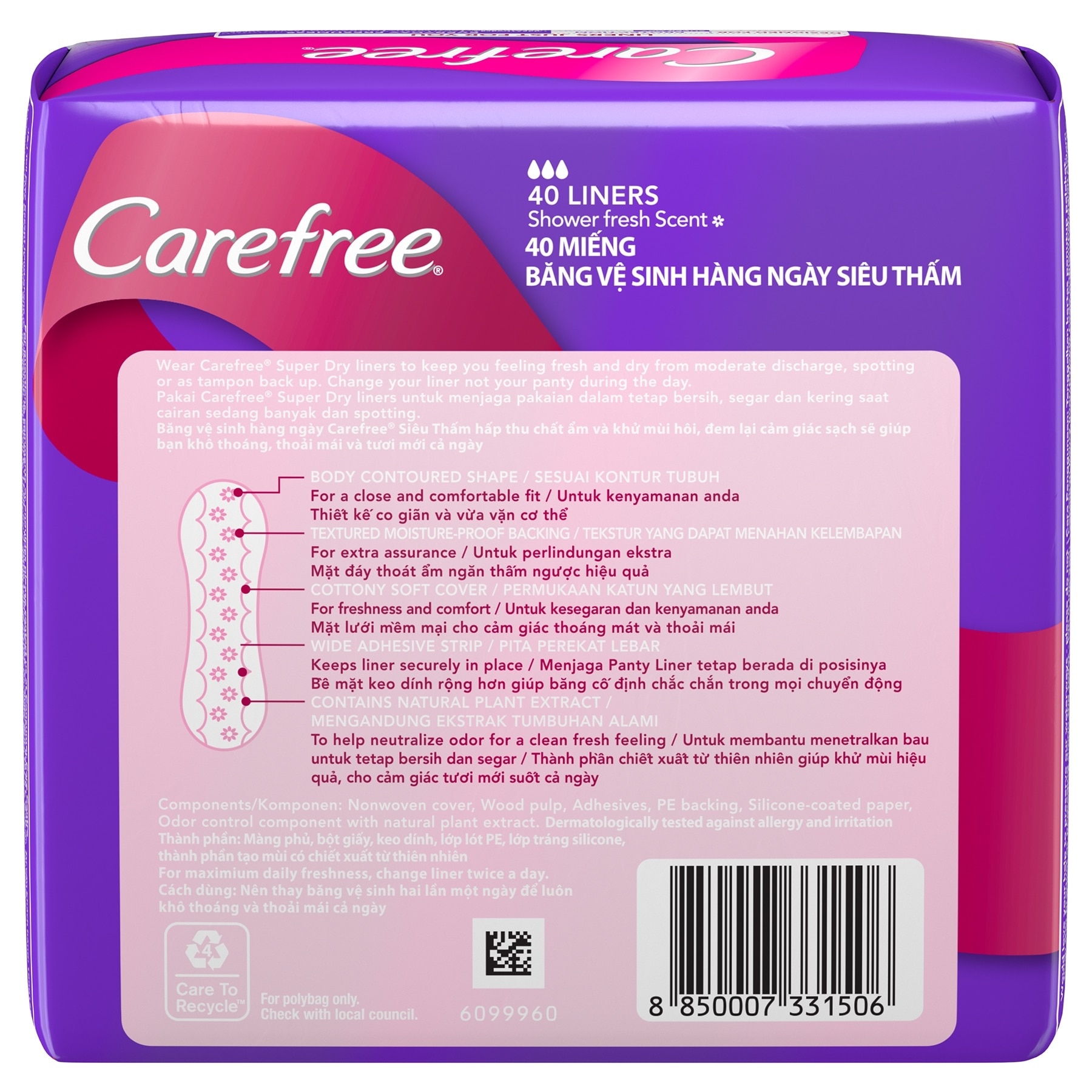 Carefree Super Dry Panty Liners 40s - Feminine Care, Odor Control, Absorb Discharge