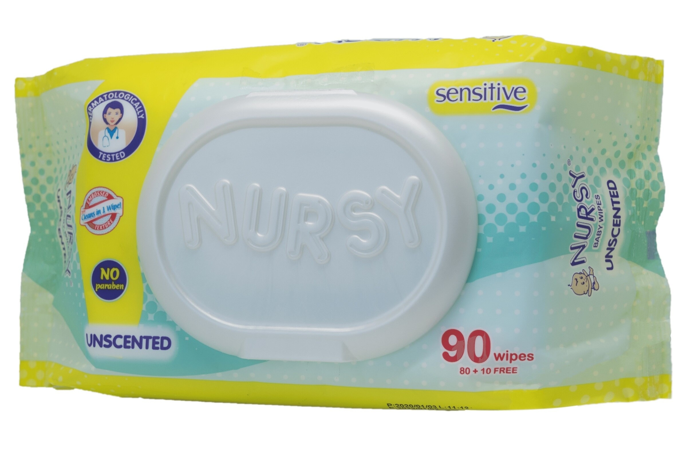 Sensitive Unscented 80+10 wipes