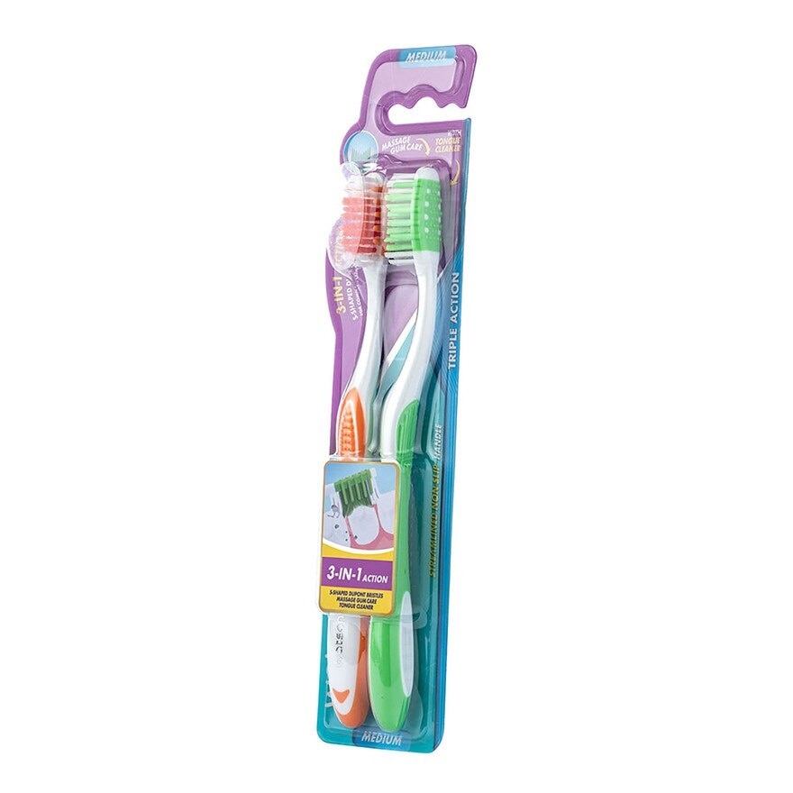 Triple Action Toothbrush (Medium) 2 Pcs