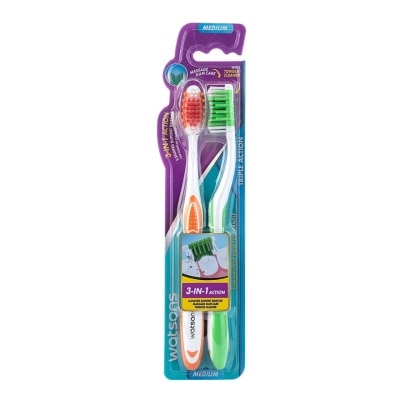 WATSONS Triple Action Toothbrush (Medium) 2 Pcs