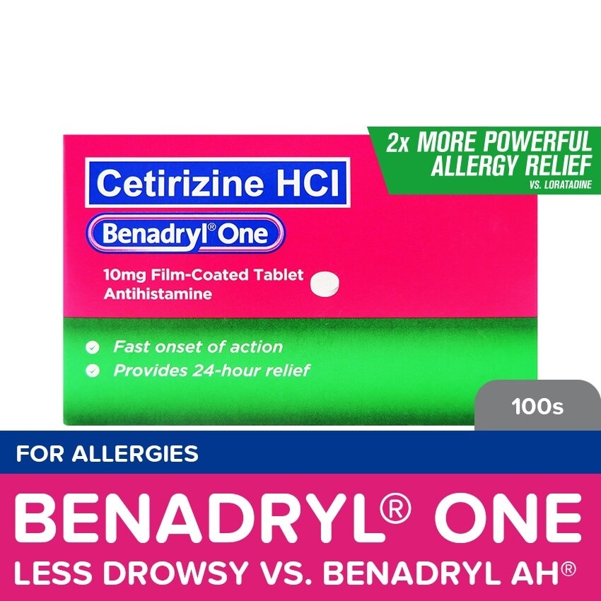 Benadryl One 10mg 100s - Allergy medicine, Antihistamine, Cetirizine, No Drowse, Allergic Rhinitis