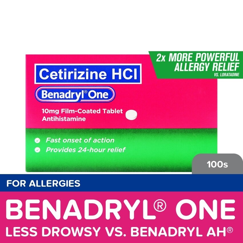 Benadryl One 10mg  Allergy medicine Antihistamine Cetirizine No Drowse Allergic Rhinitis Sold Per Piece