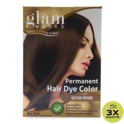 GLAMWORKS Permanent Hair Dye Color Medium Brown 30mL