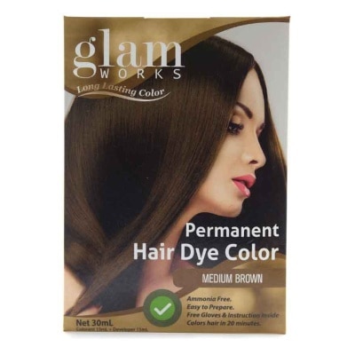 GLAMWORKS Permanent Hair Dye Color Medium Brown 30mL