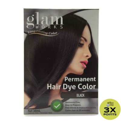 GLAMWORKS Permanent Hair Dye Color Black 30mL