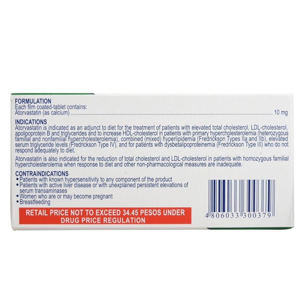 Atorvastatin Calcium 10mg 1 Tablet [PRESCRIPTION REQUIRED]