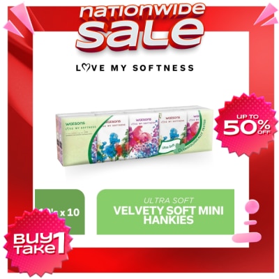 WATSONS Velvety Soft Mini Hankies 3-ply 10 Packs