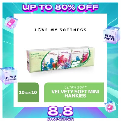 WATSONS Velvety Soft Mini Hankies 3-ply 10 Packs