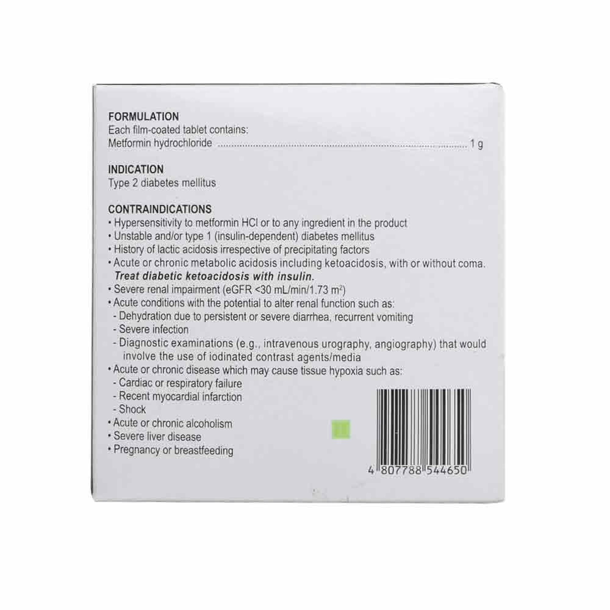 Metformin Hydrochloride 1g 1 Tablet [PRESCRIPTION REQUIRED]