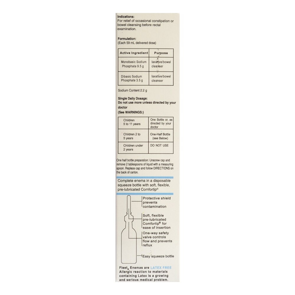 Monobasic sodium phosphate 9.5 g; dibasic sodium phosphate 3.5 g Fleet Enema 66mL