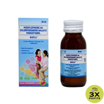BIOFLU Bioflu 60ml Suspension (Phenylephrine HCI + Chlorphenamine Maleate + Paracetamol)
