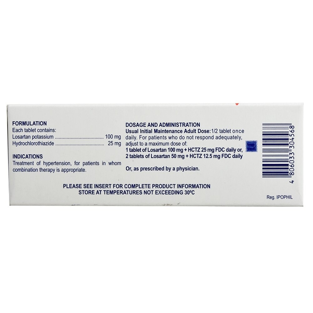 Losartan Potassium + Hydrochlorothiazide 100/25mg 1 Tablet [PRESCRIPTION REQUIRED]