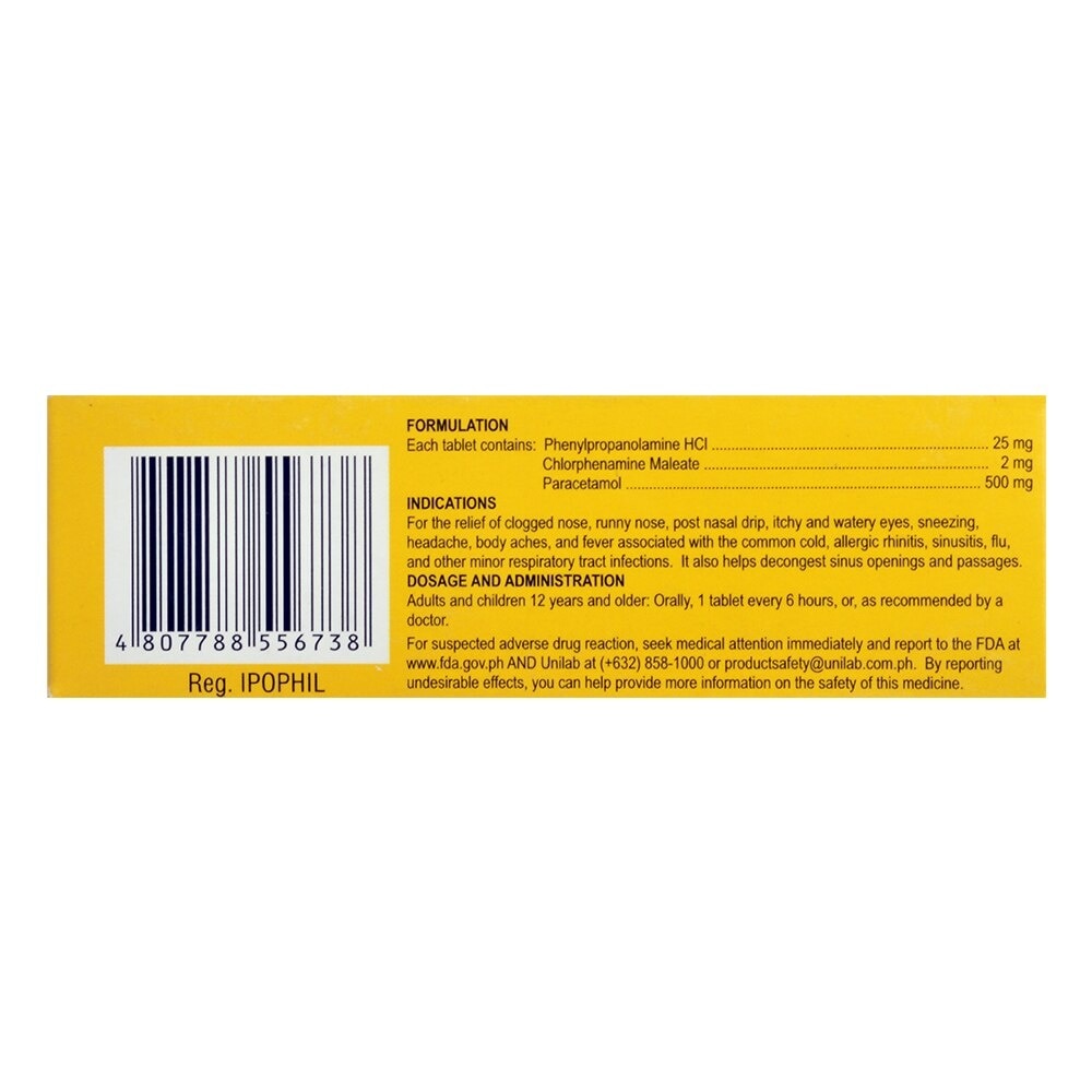 Phenylephrine HCl 10mg Paracetamol 500mg Chlorphenamine maleate 2mg Tablet 1 Tablet