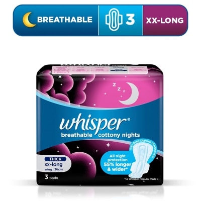 WHISPER Cottony Super Heavy Flow / XX-Long Overnight Wings 3 Pads [SANITARY NAPKIN]