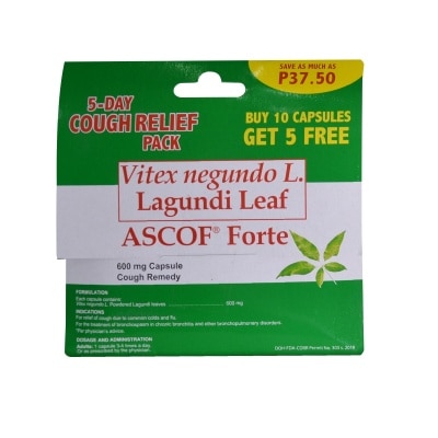 ASCOF Forte Buy 10 Capsules Get 5 Free (Vitex Negundo L. Lagundi Leaf)