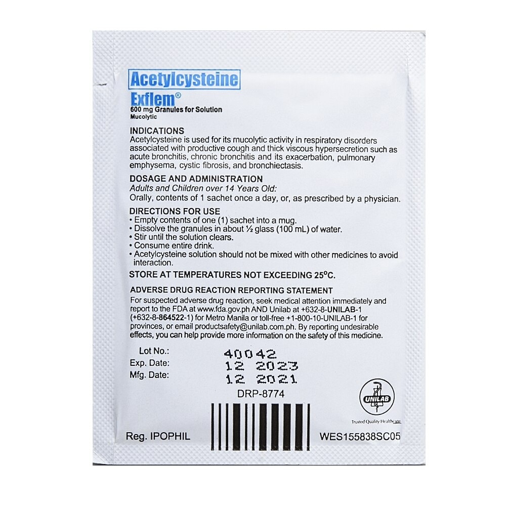 Acetylcysteine 600mg Granules 1 Sachet [PRESCRIPTION REQUIRED]