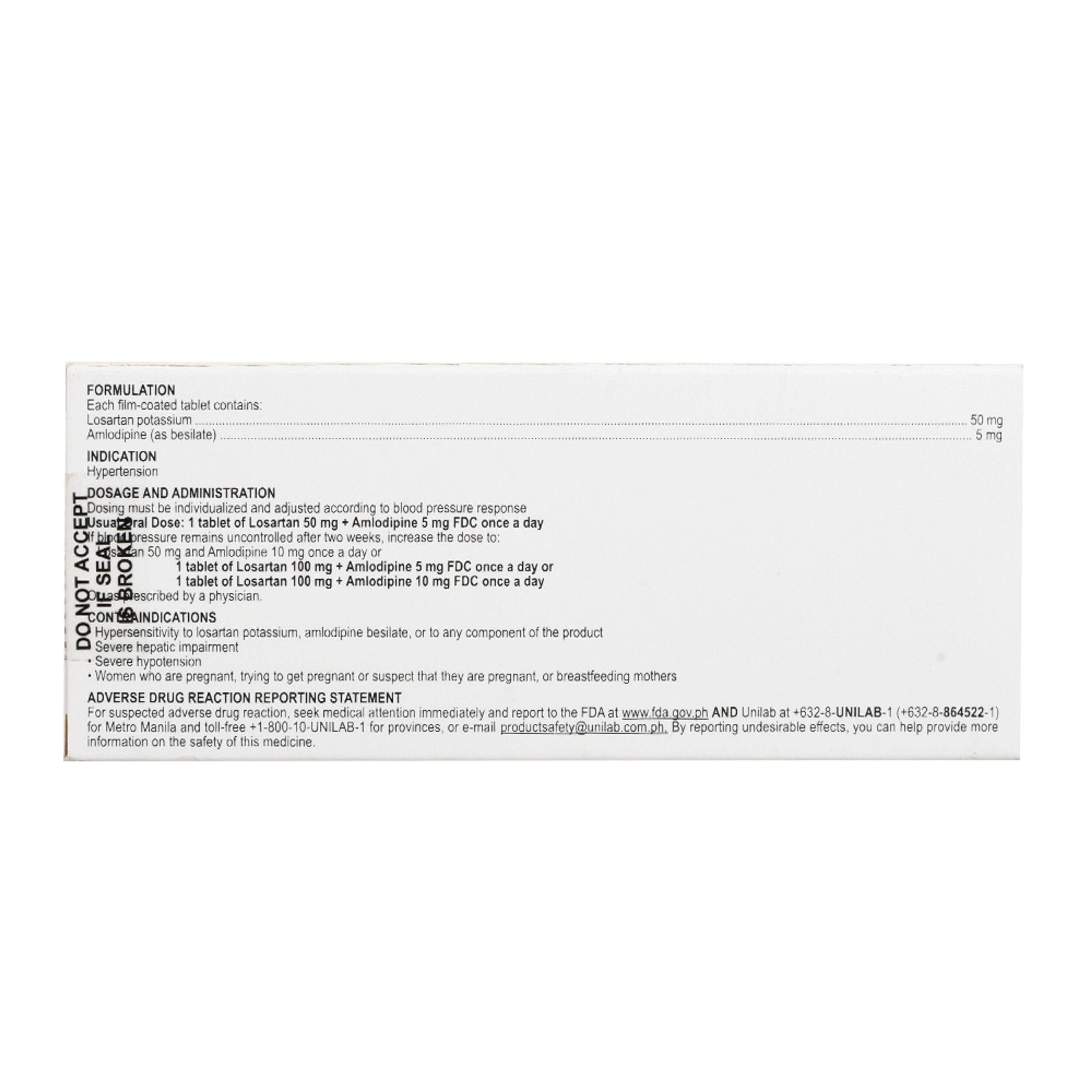 Losartan Potassium + Amlodipine Besilate 50mg/5mg 1 Filmcoated Tablet [PRESCRIPTION REQUIRED]