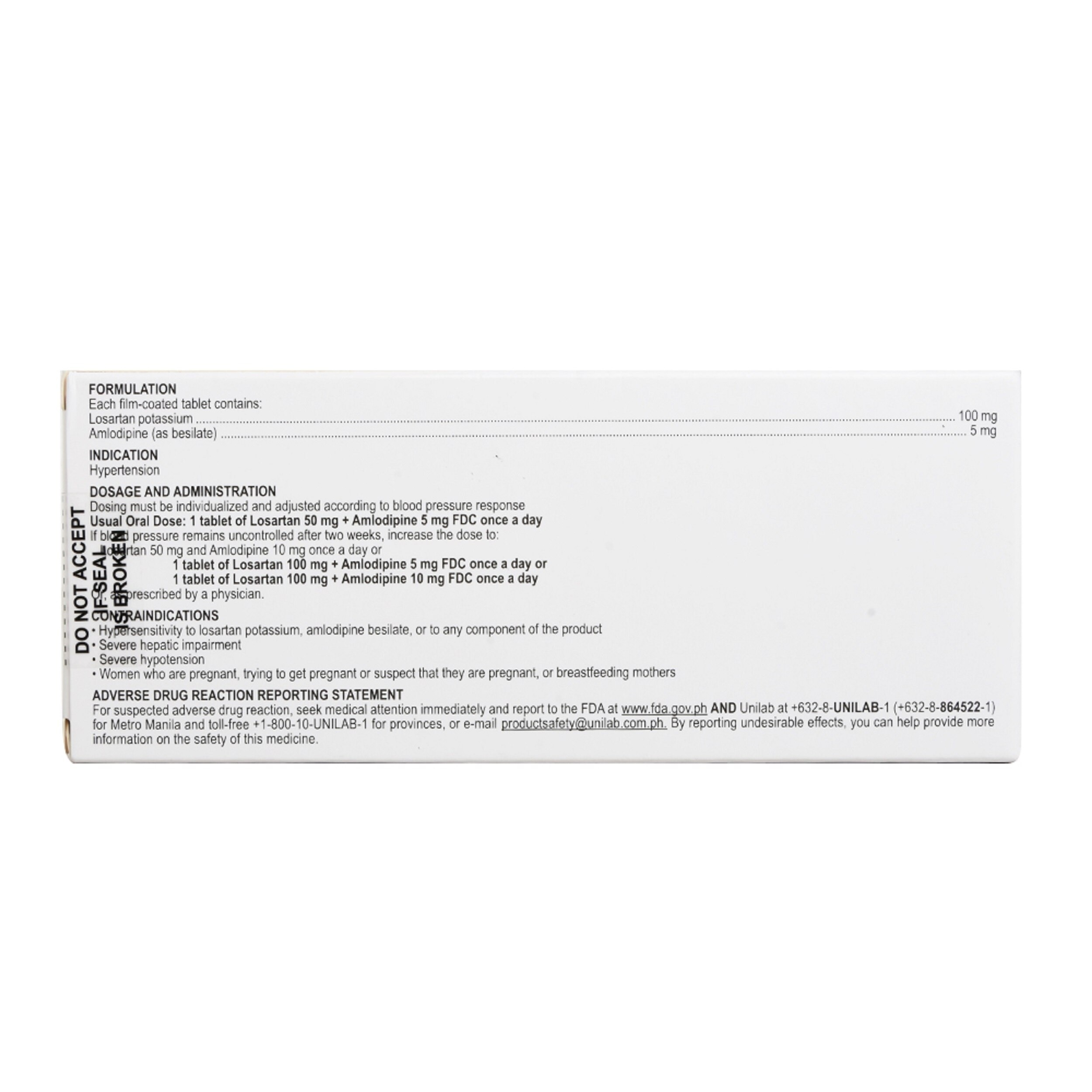 Losartan Potassium + Amlodipine Besilate 100mg/5mg 1 Filmcoated Tablet [PRESCRIPTION REQUIRED]