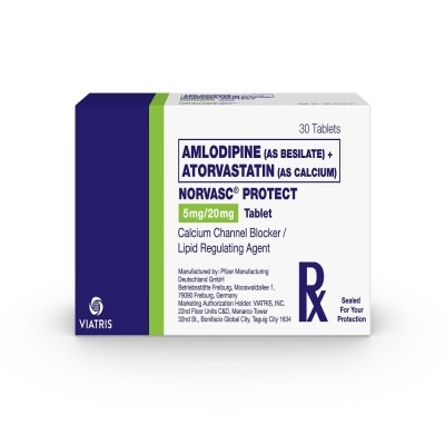NORVASC PROTECT NORVASC PROTECT Amlodipine besilate 5mg + Atorvastatin Calcium 20mg Sold Per Piece [PRESCRIPTION REQUIRED]