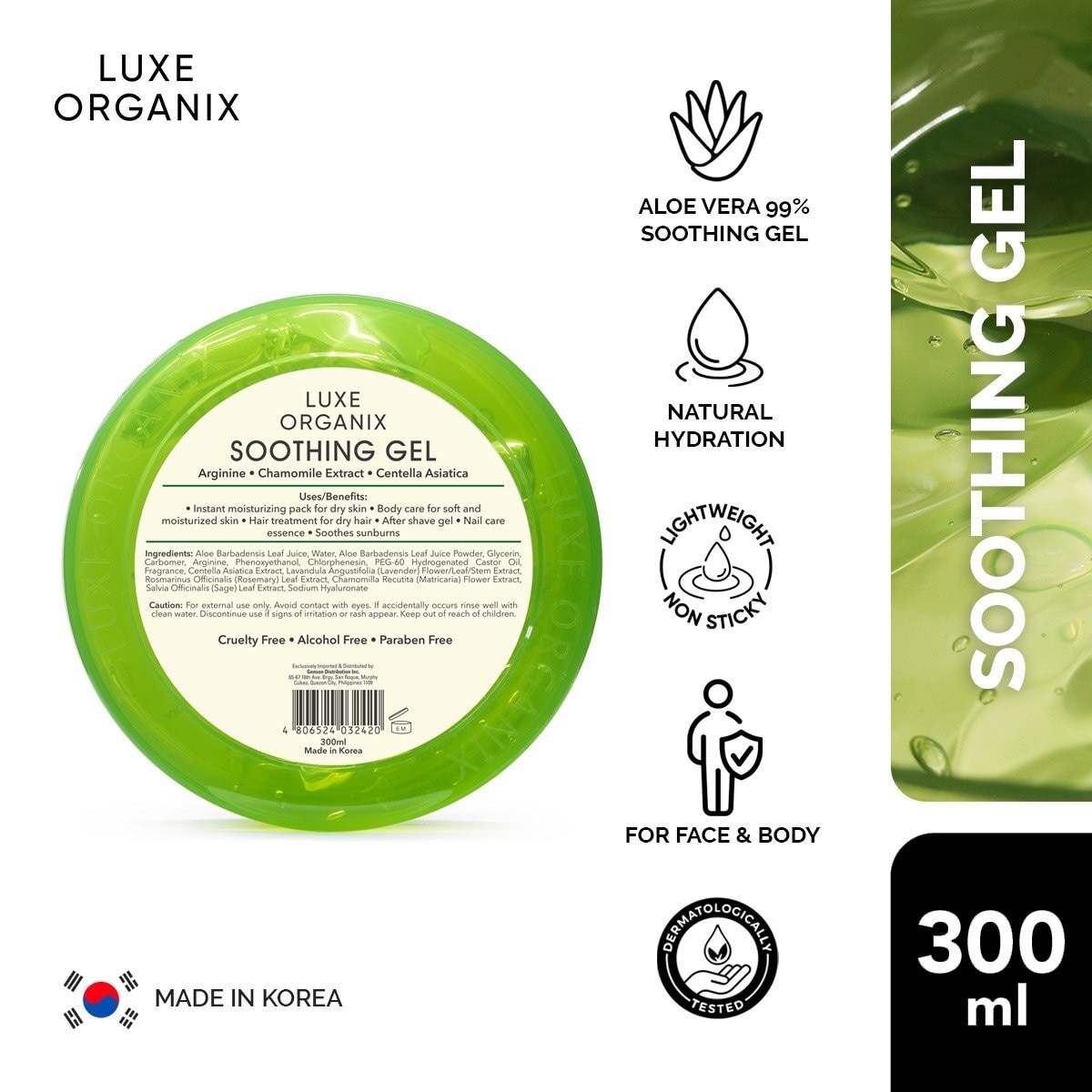 Luxe Organix Aloe Vera Soothing Gel 99% 300ml